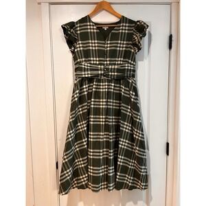 Blueberry Boulevard Plaid Button Front Flutter Sleeve Midi Dress Womens XL